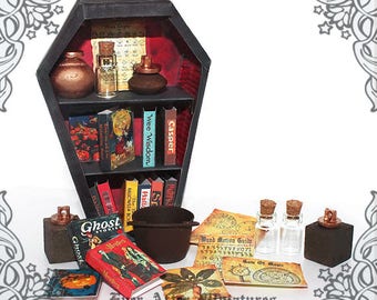 COFFIN Halloween Dollhouse Bookcase – 1:12 DIY Vampire Coffin Halloween Miniature Dollhouse Bookcase Miniature Book Case Printable DOWNLOAD