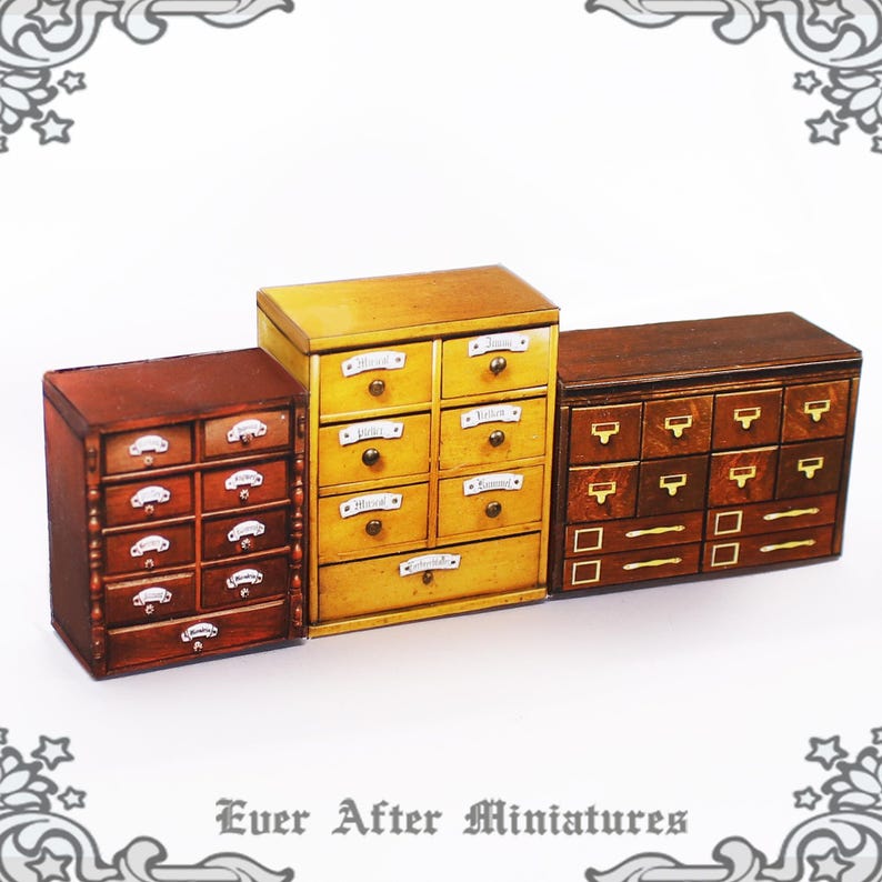 1:12 Dollhouse Miniature Apothecary Cabinet – 3 Printable Halloween Miniature Cabinet Curiosity Dollhouse Alchemy Potion Miniature DOWNLOAD