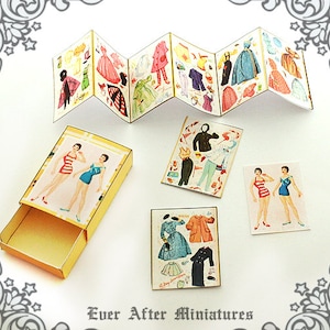 NATALIE Dollhouse Miniature Paper Doll Set – 1:12 Vintage Miniature Match Box DIY Paper Doll Retro Paper Doll Matchbox Printable DOWNLOAD
