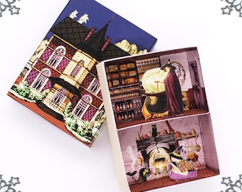 Witch Miniature Matchbox DOWNLOAD B– Dollhouse Witch Scene Printable Halloween Dollhouse Miniature DIY Match Box Witch Dolls House Witch DIY