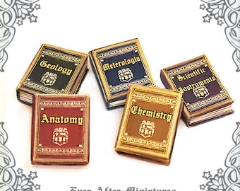5 SCIENCE TEXTBOOK Dollhouse Miniature Book Set –Full Set of 5 Academic Science Miniature School Book - 1:12 Science Gift Printable DOWNLOAD