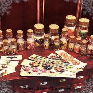 36 Miniature SPECIMEN Potion Label Set – 1:12 Printable Dollhouse Halloween Witch Bottle Magic Potion Ingredients Label in 3 Sizes DOWNLOAD