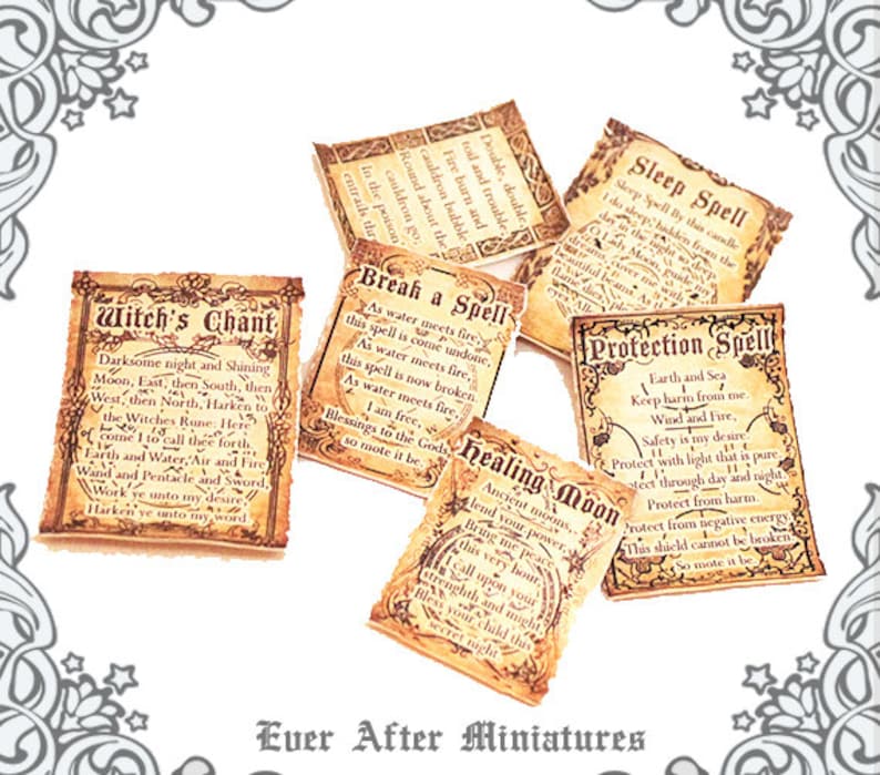 6 MAGIC SPELL Miniature Scroll Set #2 – 1:12 Readable Dollhouse ...