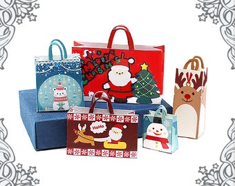 5 Miniature Christmas Gift Bag Set – 1:12 Christmas Dollhouse Miniature Gift Bag - DIY Printable Santa Claus Dollhouse Gift Bag DOWNLOAD