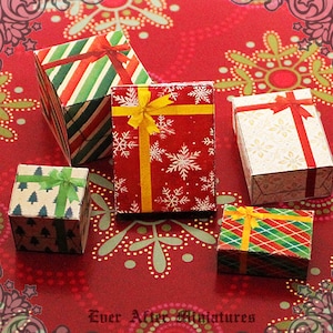 5 CLASSIC miniatuur kerstcadeauverpakking set–1:12 poppenhuis miniatuur kerstcadeaudoos miniatuur cadeau Mini kerstcadeau afdrukbaar DOWNLOAD