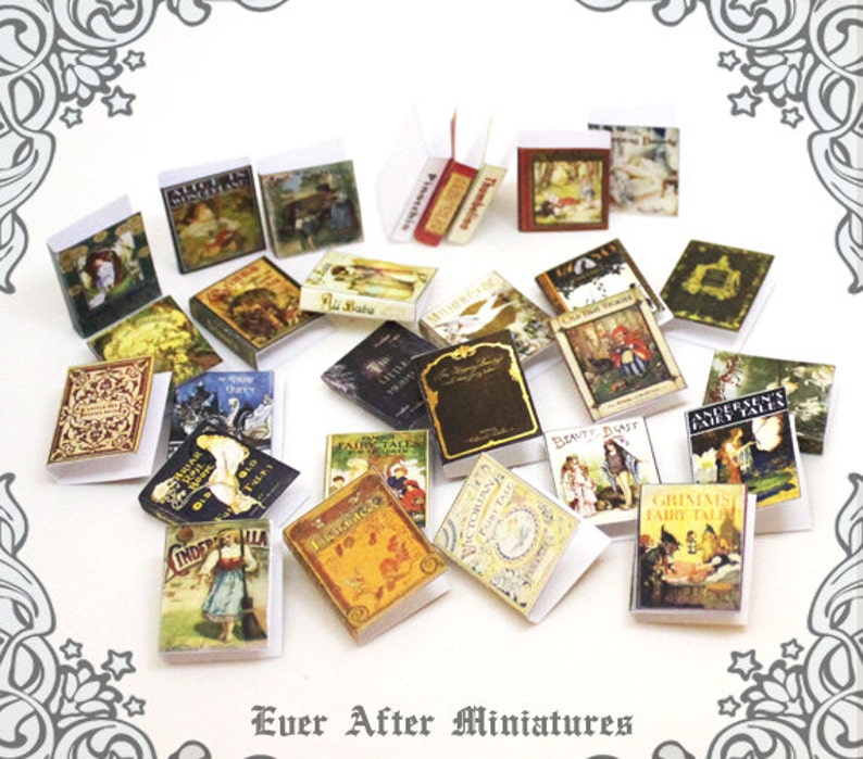 28 Fairy Tales Dollhouse Miniature Book Cover Set 5 28 FAIRY TALES Vintage Story Book Cover 1:12 Printable Dollhouse Book Cover DOWNLOAD image 2