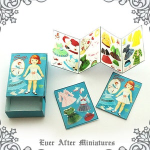 SUZY Miniature Paper Doll – 1:12 Blue Vintage Dollhouse Miniature DIY Paper Doll Matchbox Dress Up Paper Doll Match Box Printable DOWNLOAD