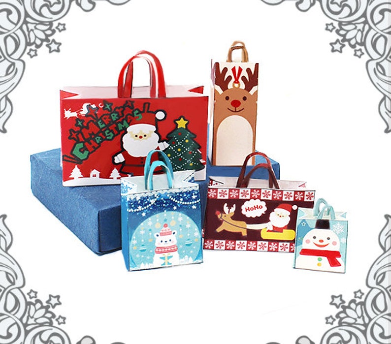 5 Miniature Christmas Gift Bag Set 1:12 Christmas Dollhouse Miniature Gift Bag DIY Printable Santa Claus Dollhouse Gift Bag DOWNLOAD image 2