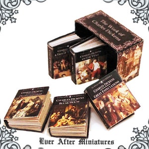 5 CHARLES DICKENS Dollhouse Miniature Book 1:12 – Full Set of 5 Miniature Charles Dickens Book  + Collector Box - Dickens Printable DOWNLOAD