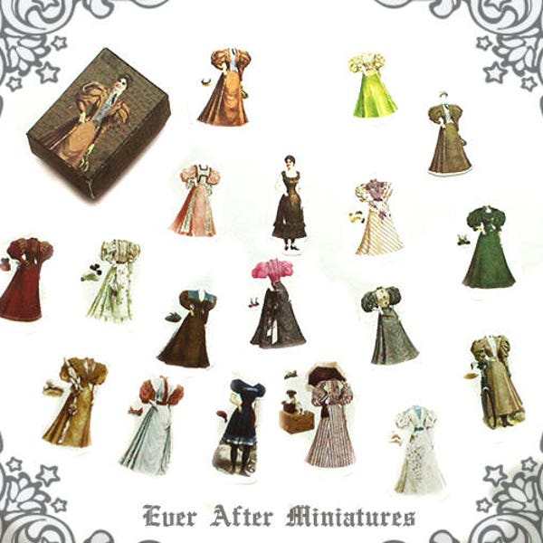 ANTIQUE Miniature Paper Doll Set #2 – 1:12 DIY Vintage Miniature Dollhouse Paper Doll Victorian Paperdoll Dress Box - Printable DOWNLOAD