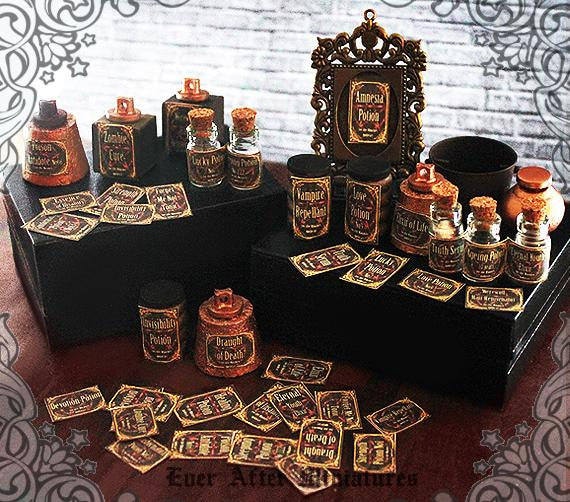 40 DOLLHOUSE WITCH Potion Labels Set #2– 1:12 Dollhouse Miniature Halloween Magic Potion Ingredients Potion Bottle Labels Printable DOWNLOAD