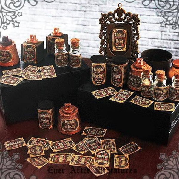 40 DOLLHOUSE WITCH Potion Labels Set #2– 1:12 Dollhouse Miniature Halloween Magic Potion Ingredients Potion Bottle Labels Printable DOWNLOAD