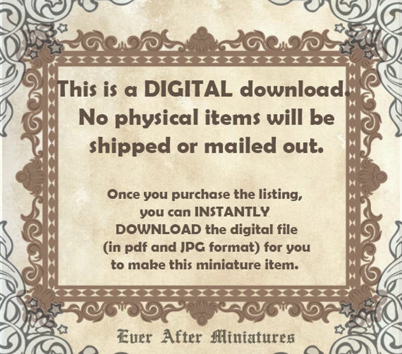 May include: A digital download announcement with a decorative border. The text reads: "This is a DIGITAL download. No physical items will be shipped or mailed out." It also states that the digital file is available in PDF and JPG formats.