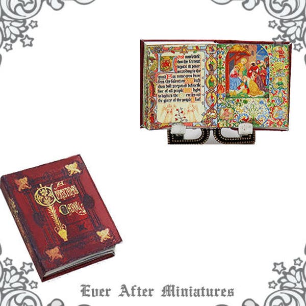 1:12 Antique CHRISTMAS MANUSCRIPT Miniature Dollhouse Book #4 – Printable Antique Dollhouse Christmas Carol Illuminated Manuscript DOWNLOAD