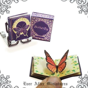 Butterfly POP-UP Miniature Book 1:12 Dollhouse Miniature 3D Butterfly Pop-up Miniature Book Butterfly Pop Up Book Box Printable DOWNLOAD image 1