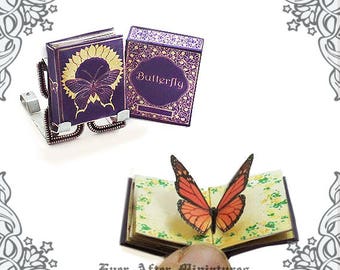 Schmetterling POP-UP Miniatur Buch – 1:12 Puppenhaus Miniatur 3D Schmetterling Pop-Up Miniatur Buch + Schmetterling Pop Up Buch Box zum Ausdrucken DOWNLOAD