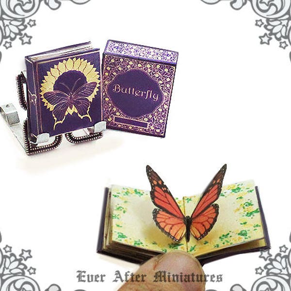 Schmetterling POP-UP Miniatur Buch – 1:12 Puppenhaus Miniatur 3D Schmetterling Pop-Up Miniatur Buch + Schmetterling Pop Up Buch Box zum Ausdrucken DOWNLOAD