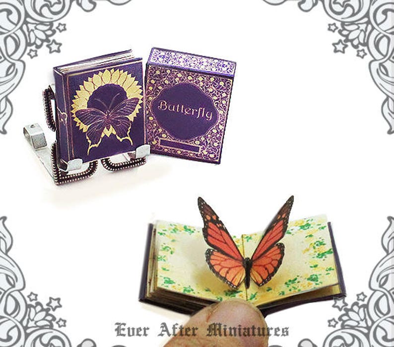Butterfly POP-UP Miniature Book 1:12 Dollhouse Miniature 3D Butterfly Pop-up Miniature Book Butterfly Pop Up Book Box Printable DOWNLOAD image 1