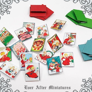 12 biglietti di Natale in miniatura per BAMBINI + buste – Biglietti in miniatura per casa delle bambole di Natale stampabili in scala 1:12 Biglietto di auguri di Natale SCARICA