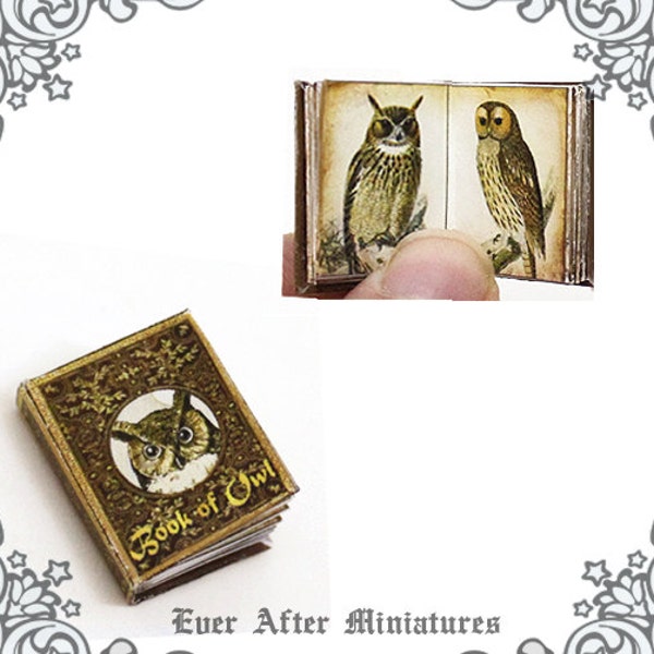 Book of Owls Dollhouse Miniature Book – 12th Scale OPENABLE Owl Antique Dollhouse Miniature Book - Bird Dollhouse Book Printable DOWNLOAD
