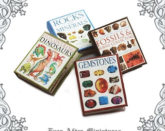 4 GEOLOGY Dollhouse Miniature Book Set 1:12 – Full Set of 4 Geology Earth Science Rock Mineral Fossil Miniature Book Printable DOWNLOAD