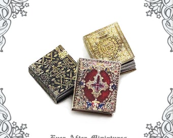 3 Medieval Miniature Book of Hours Set A – Full Set of 1:12 Antique ILLUMINATED MANUSCRIPT Dollhouse Miniature Book Printable DOWNLOAD