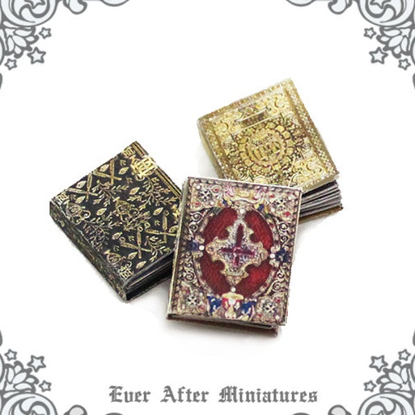 3 Medieval Miniature Book of Hours Set A – Full Set of 1:12 Antique ILLUMINATED MANUSCRIPT Dollhouse Miniature Book Printable DOWNLOAD