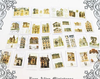 House Architecture Dollhouse Miniature Paper Set (12th Scale) – 28 Antique House Miniature Card Print Small Poster Printable DOWNLOAD