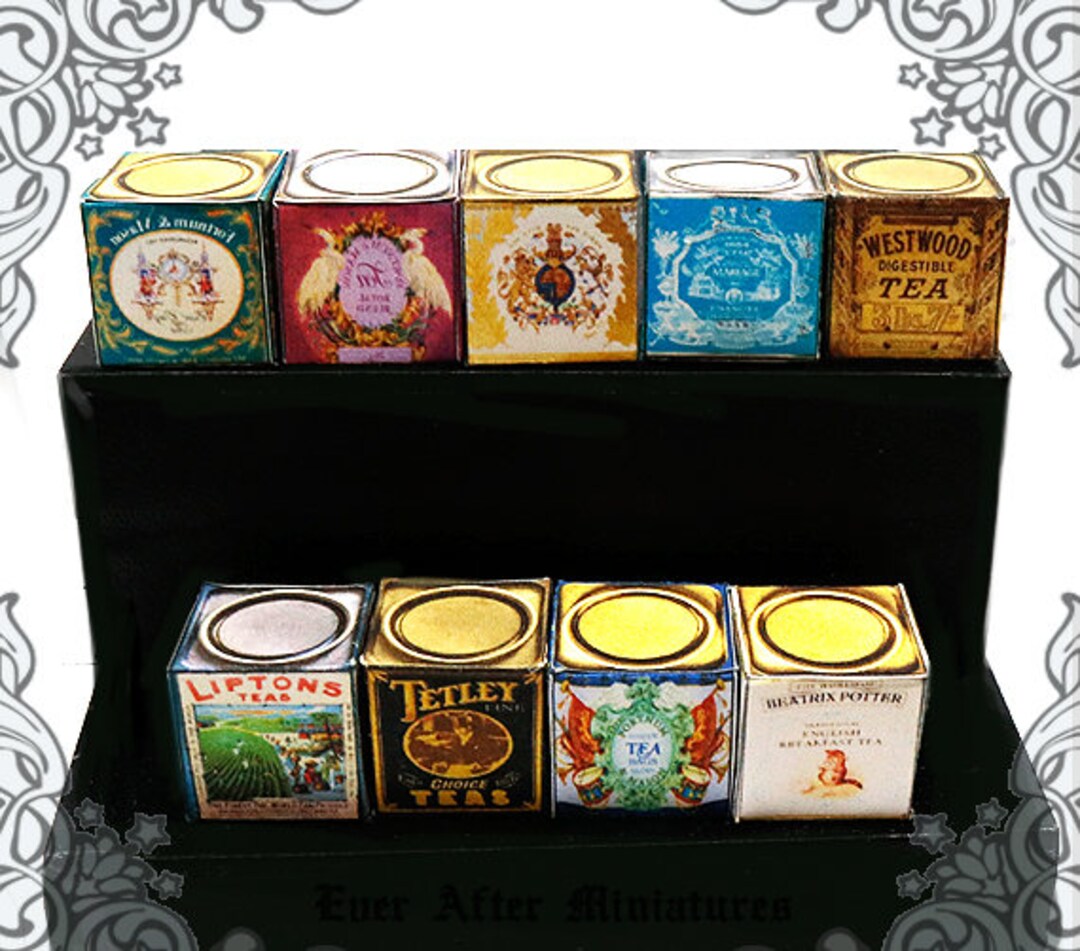 Mini Tea Containers 9 ENGLISH TEA Miniature Tin Set #1 – 1:12 Diy Printable Dollhouse ...