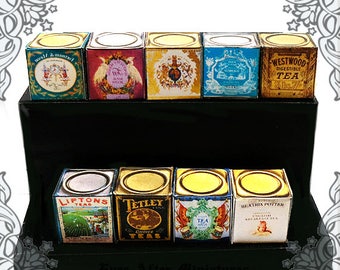 9 ENGLISH TEA Miniature Tin Set #1 – 1:12 Diy Printable Dollhouse Miniature Tea Can Miniature Afternoon Tea Box Tea Miniature Tin DOWNLOAD