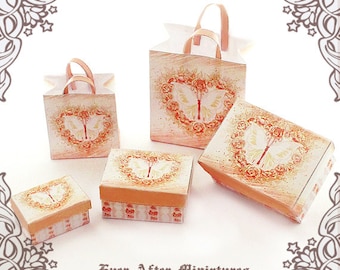 HEART Miniature Gift Box & Dollhouse Miniature Gift Bag Set 1:12 – 3 Valentines Day Butterfly Miniature Gift Box 2 Bag Printable DOWNLOAD