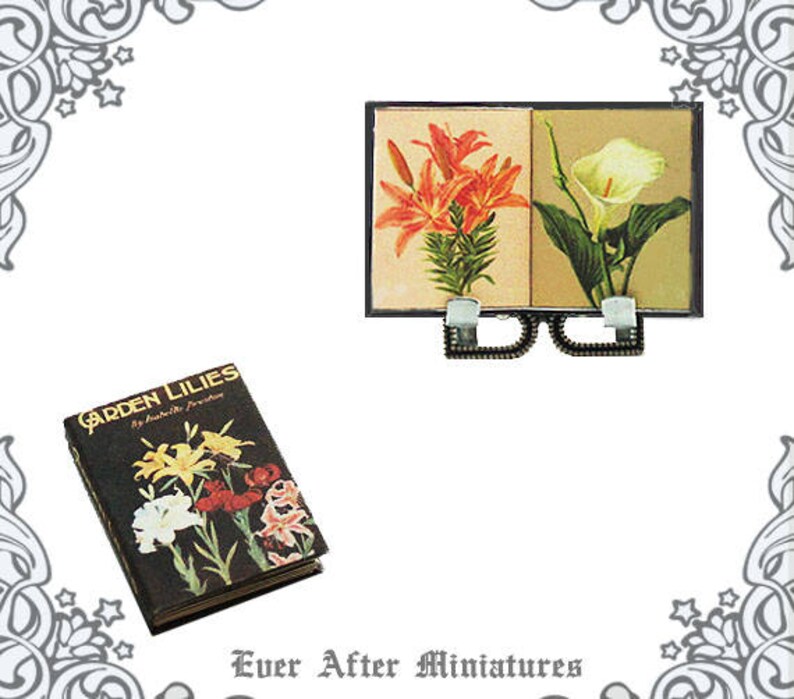 May include: A miniature book titled "Garden Lilies" by Adelaide Praed, with illustrations of lilies in various colors, and a miniature book with illustrations of orange lilies and white calla lilies.