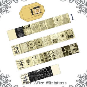 May include: A set of four vintage-style paper strips with illustrations of celestial bodies and the text "Glue This Page to the back of last page". The strips are numbered 1 through 4 and are designed for use in a scrapbook or journal.