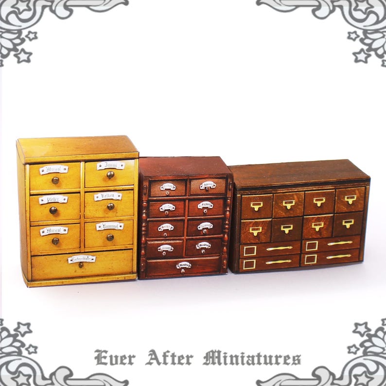 1:12 Dollhouse Miniature Apothecary Cabinet – 3 Printable Halloween Miniature Cabinet Curiosity Dollhouse Alchemy Potion Miniature DOWNLOAD