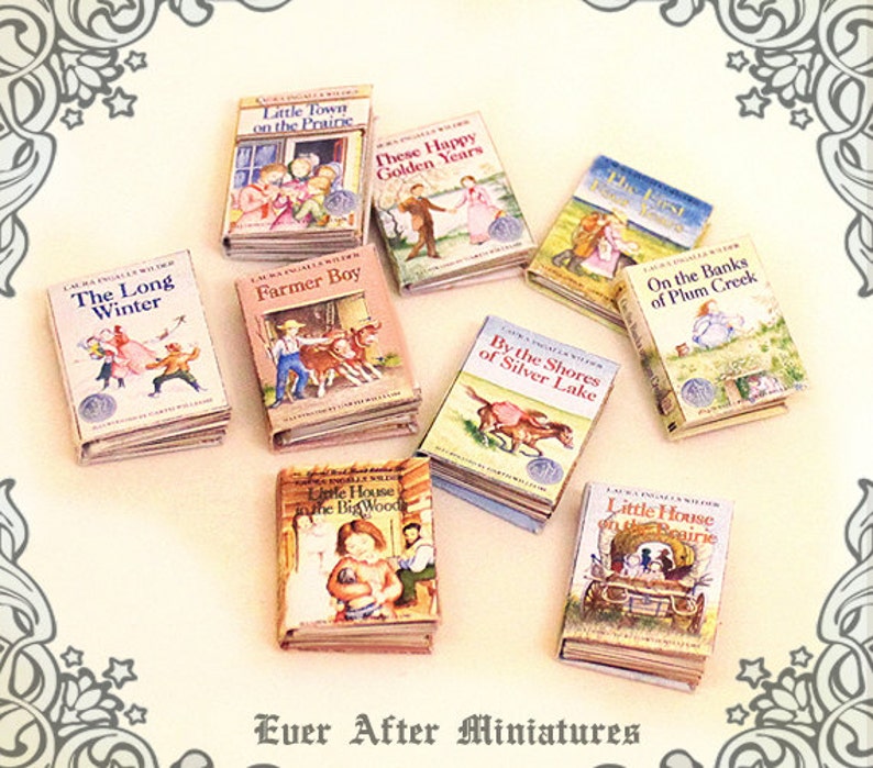 9 Little House on the Prairie Dollhouse Miniature Book Set by Laura Ingalls Wilder 1:12 Full set of 9 Volumes Box Printable DOWNLOAD image 4