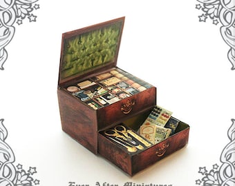 Dollhouse Miniature SEWING KIT –1:12 Antique Miniature Dollhouse Sewing Box Vintage Dollhouse Sewing Kit Miniature Sewing Printable DOWNLOAD
