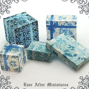 5 BLUE VICTORIAN Miniature Gift Box – 1:12 Printable Dollhouse Miniature Gift Blue Shabby Vintage Miniature Presents Printable DOWNLOAD