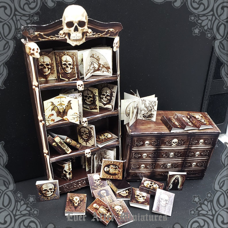 1:12 Gothic Dollhouse Miniature Apothecary Cabinet of Curiosity Haunted Dollhouse Bookcase Gothic Miniature Book Witch Printable DOWNLOAD