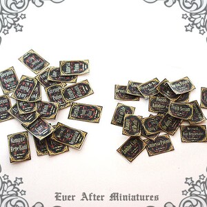 May include: A collection of miniature potion bottles with labels such as "Sleeping Potion", "Vampire Repellant", "Elixir of Life", "Truth Serum", and "Amnesia Potion".