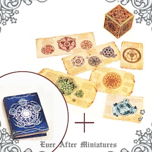 Bundle: Summoning Magic Dollhouse Miniature Book & Magic Scroll Set (12th Scale)- 1 Openable Minature Book 6 Scroll 1 Box Printable DOWNLOAD