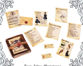 WIZARD SCHOOL Miniature Acceptance Letter & Supply List Kit –1:12 Strodarths Magic School Wizard Letter Witch Dollhouse Printable DOWNLOAD