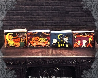 4 HALLOWEEN Dollhouse Miniature Book Notebook – Full Set of 4 Miniature Halloween Books in 1:12 - Halloween Favor Book Printable DOWNLOAD