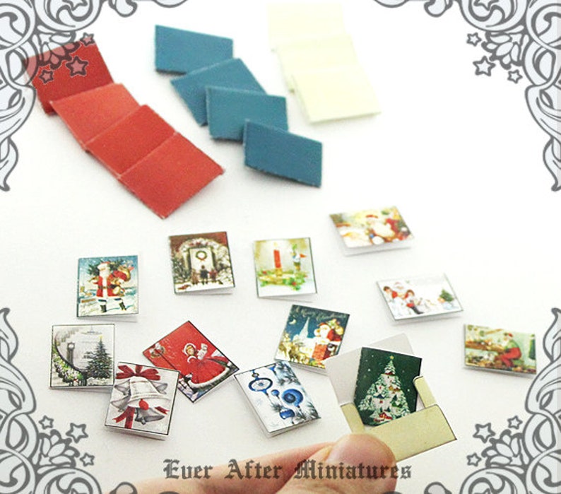 12 CHRISTMAS Miniature Greeting Cards & Envelope 1:12 CLASSIC Dollhouse Miniature Christmas Cards Holiday Greeting Cards Printable DOWNLOAD image 5