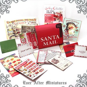 Paquete 1:12 Casa de muñecas BUZÓN DE PAPÁ NOEL + Carta de Papá Noel + Juego de carteles publicitarios y volantes navideños – Miniatura de casa de muñecas de Papá Noel imprimible DESCARGAR