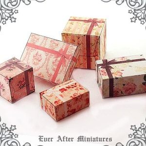 5 VICTORIAN ROSE Miniature Gift Box – 1:12 Printable Vintage Dollhouse Miniature Gift Pink Shabby Miniature Presents Printable DOWNLOAD