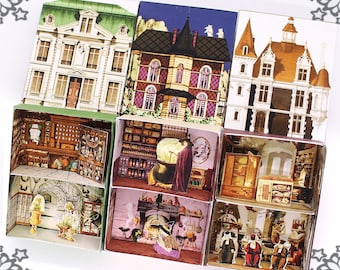 3 Miniature Printable Matchbox Dollhouse Kit DOWNLOAD – 3 Printable Dollhouse Miniature Matchbox Apothecary Match Box Witch House Matchbox