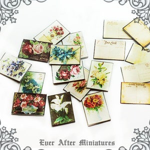 12 FLOWER Miniature Postcard Set #3 – 1:12 Miniature Dollhouse Shabby Vintage Postcard – Antique Miniature Postcard Printable DOWNLOAD