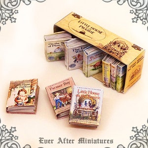 9 Little House on the Prairie Dollhouse Miniature Book Set by Laura Ingalls Wilder 1:12 Full set of 9 Volumes Box Printable DOWNLOAD image 1