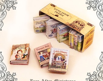 9 Little House on the Prairie Dollhouse Miniature Book Set by Laura Ingalls Wilder (1:12) - Full set of 9 Volumes + Box - Printable DOWNLOAD