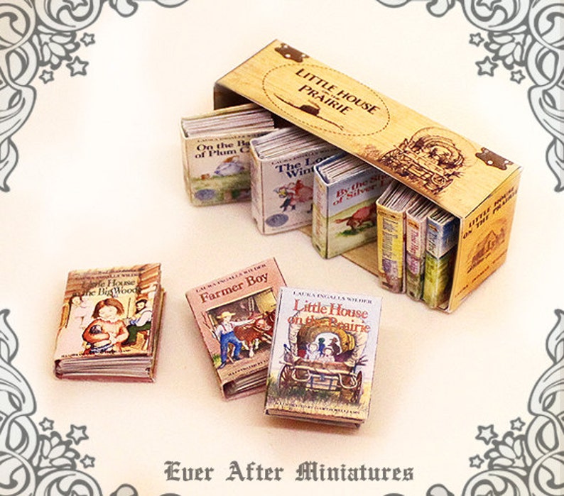 9 Little House on the Prairie Dollhouse Miniature Book Set by Laura Ingalls Wilder 1:12 Full set of 9 Volumes Box Printable DOWNLOAD image 1